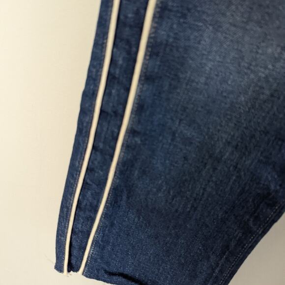 Paige Hoxton Stripe Jeans Size 26 High Waisted Straight Jeans Frayed Edge - Picture 4 of 9